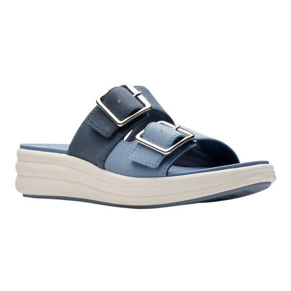 Clarks Women's Drift Buckle Slip On Slide Wedge Sandals Blue Size 10 W - Picture 1 of 5